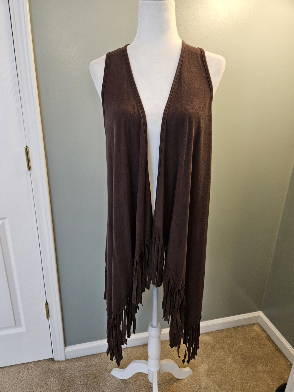 J&M Clothing Co Brown Fringe Open-Front Vest Women's Size Small S